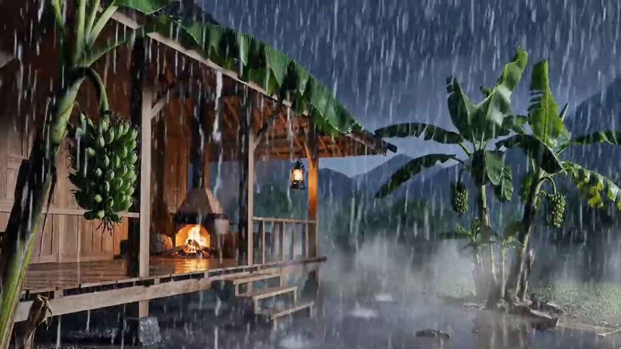 Cinematic White Noise Rain Thunder Fireplace Sounds