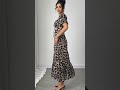 Women's Square Neck Bowknot Leopard Print Cross Back Lace-Up Long Dress