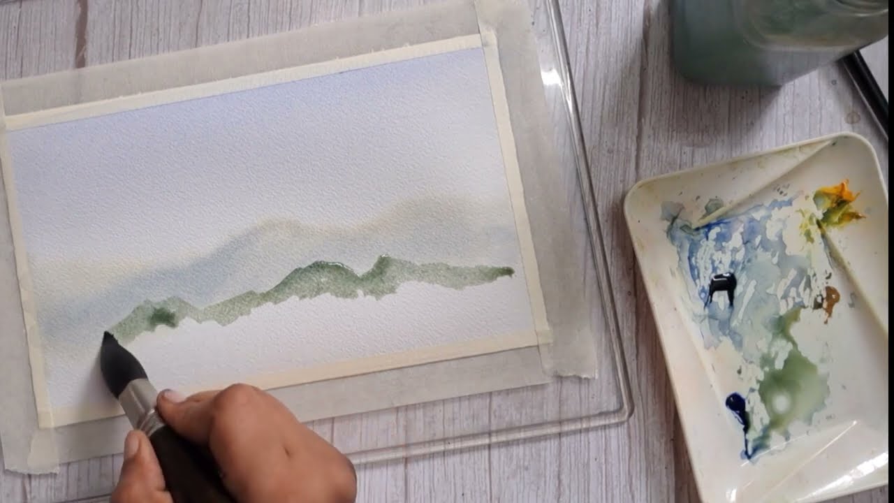 Watercolor misty mountain for beginners