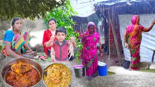 My Village Life। Village In Rain। Daily Routine In Heavy Rain। Cooking  Village Food Pawan Fish Kari