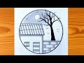 How to Draw a Simple House Scenery Step by Step Easy Pencil Landscape Drawing
