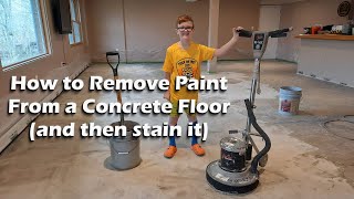 How to remove paint from a concrete floor (and then stain it)