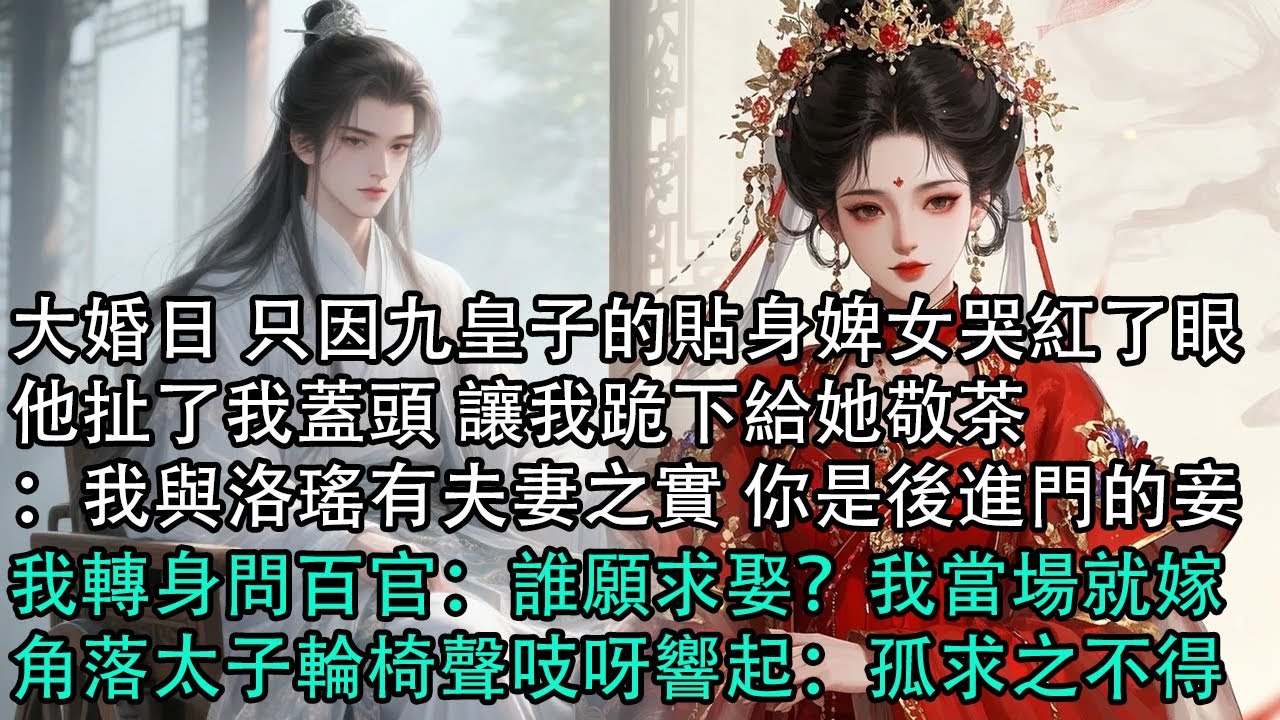 【一口氣看完】大婚日 只因九皇子的貼身婢女哭紅了眼，他扯了我蓋頭 讓我跪下給她敬茶：我與洛瑤有夫妻之實 你是後進門的妾，我轉身問百官：誰願求娶？我當場就嫁，角落太子輪椅聲吱呀響起：孤求之不得
