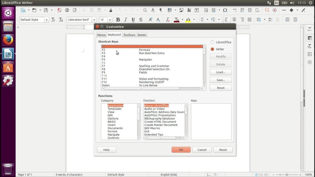 change keyboard shortcuts libreoffice