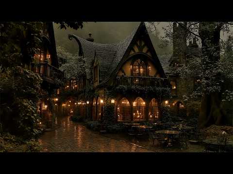 Misty Forest Coffee Shop on a Rainy Evening | Moody Piano, Dark Academia Ambience & Rain Sounds