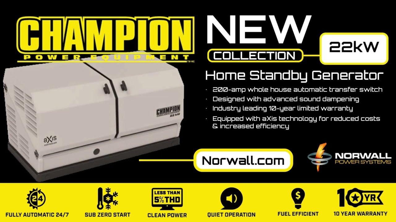 Norwall PowerSystems Adds Champion 22kW to Home Standby Line