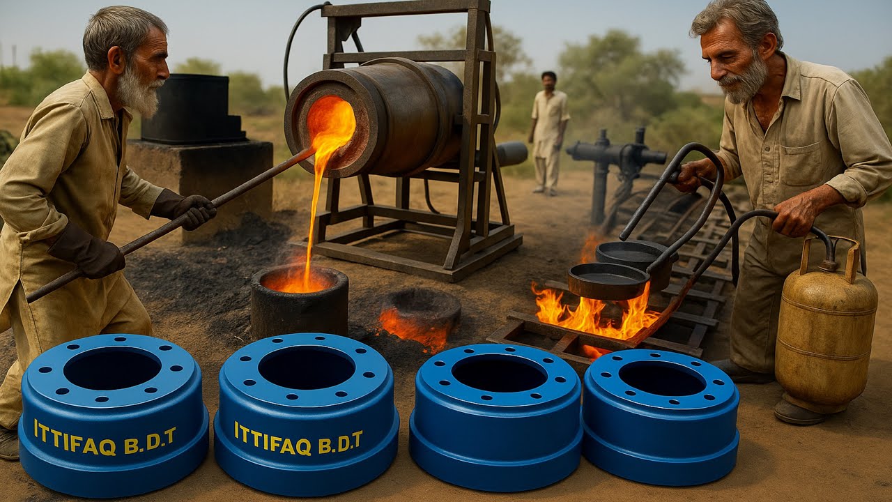  Skilled Hands Creating Brake Drums From Molten Metal – Traditional Manufacturing in Action!
