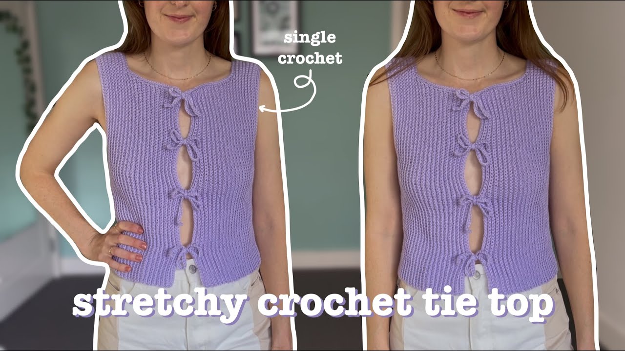 Crochet stretchy tie up top | beginner friendly | size adjustable tutorial