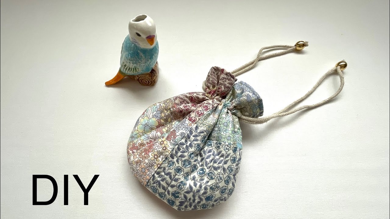 丸い形がかわいい、しずく型ミニ巾着袋作ってみた！簡単パッチワーク