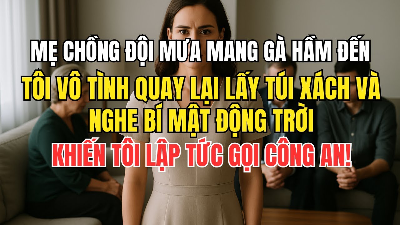 Mẹ chồng tôi đội mưa mang gà hầm đến  Tôi ăn xong thì ra ngoài, nhưng quên túi xách nên quay lại lấy
