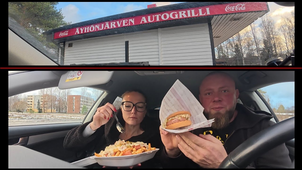 Testissä Äyhönjärven Autogrilli. Makkaraperunat, Porilainen ja Lihis.