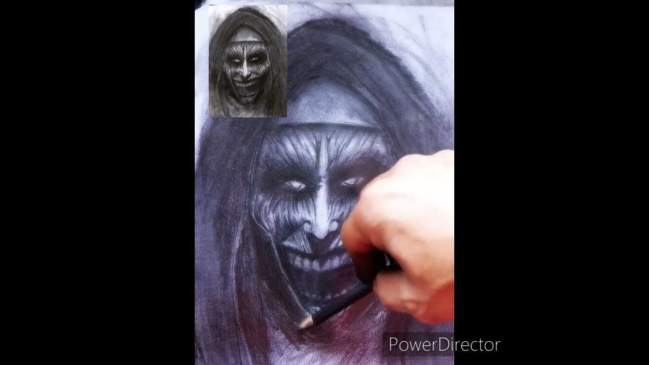 membuat gambar hantu valak dari arang kombinasi pensil