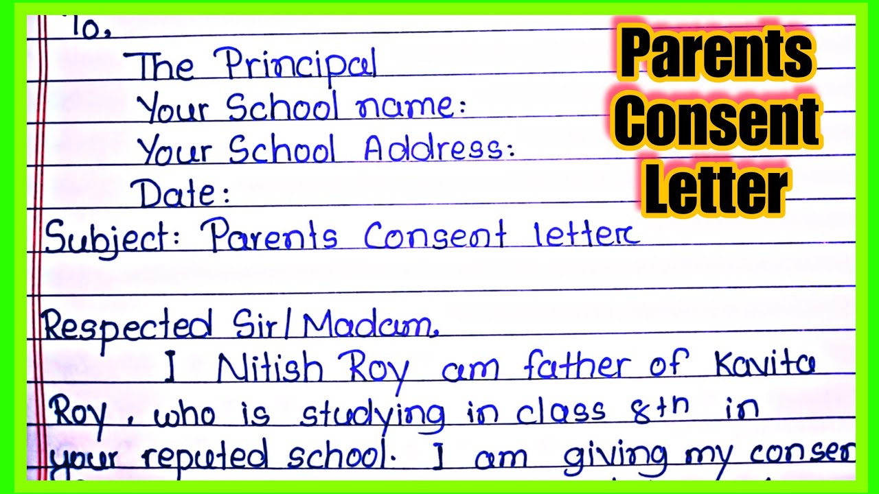 Parents consent letter for your education ture in english || Parents consent letter in english