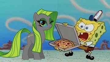 My Little pony trying to get a pizza from Spongebob