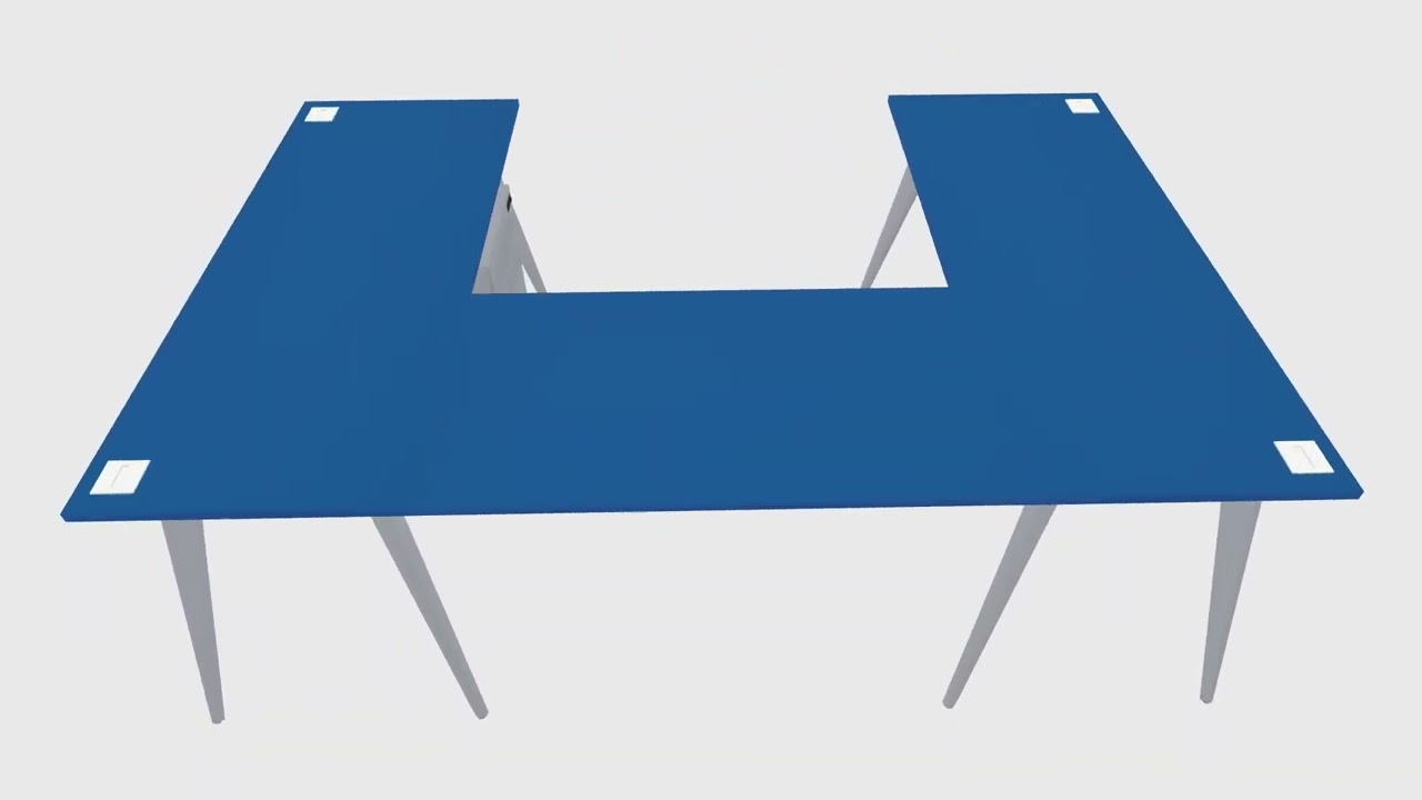 Prism Blue U-shaped Office Desk plus Metal Mobile Drawers
