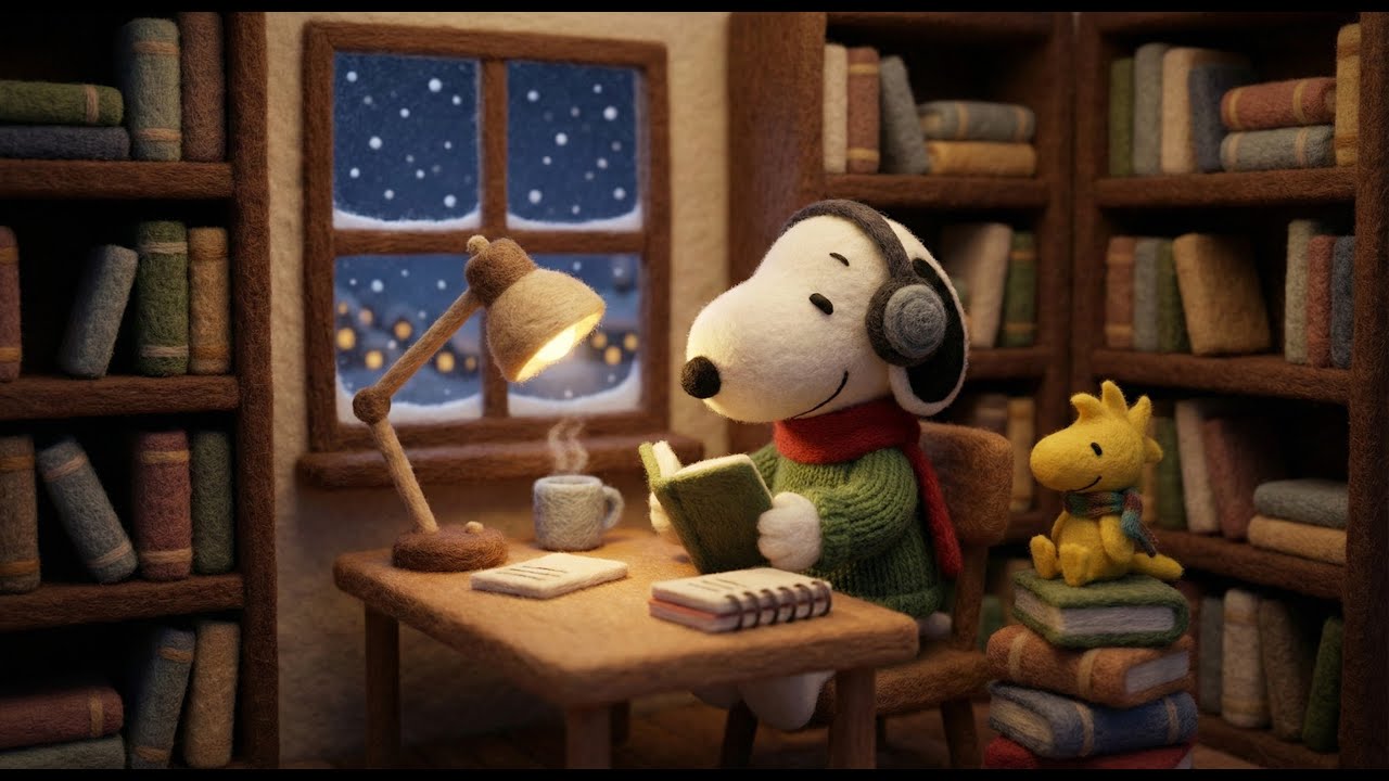 📚 Snoopy’s Quiet Lofi Library 🎧 Calm Lofi Music for Study & Focus 🌙 Peaceful Winter Ambience