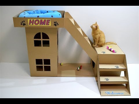 Дом для кота из картона своими руками - YouTube