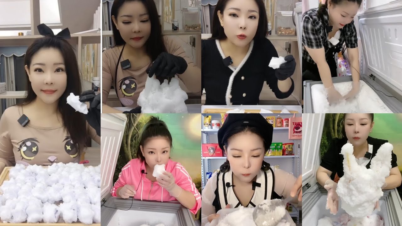 ICE QUEEN  ( HER ONLY BITES  ) ASMR ICE EATING  SOFT ICE  / HARD ICE  / FREEZER FROST ICE