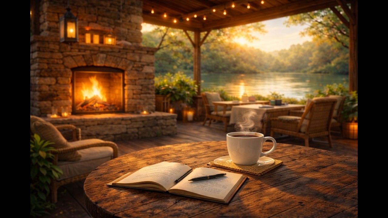 Spring Jazz Ambience | Riverside Patio Coffee Shop for Focus & Creative Work (3 Hours)