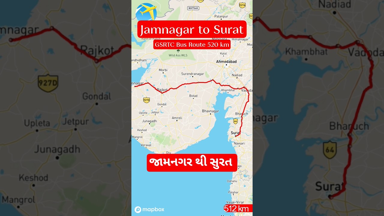 Jamnagar to Surat GSRTC Bus Route 520km 
