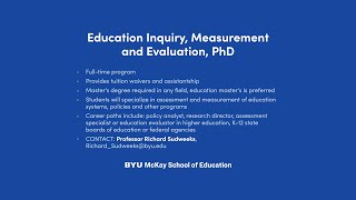 BYU McKay School Graduate Programs: Education Inquiry, Measurement and Evaluation, PhD