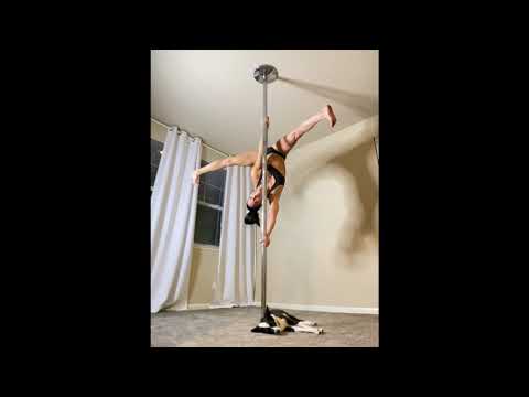 Static Pole Handspring Combo...Working with short pole, low ceiling and a puppy sleeping underfoot!