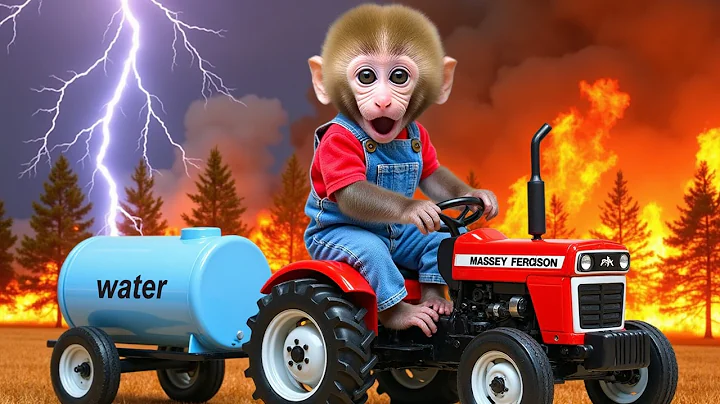 Monkey Nana drove the tractor into the forest and saw lightning set it on fire - NANA MONKEY LIFE