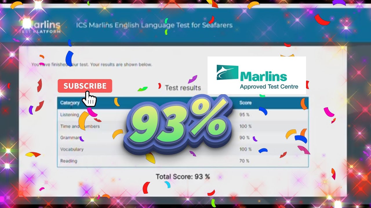 Результат теста Marlins для моряков: 93%