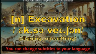 [n] Excavation meaning (digging, unearthing) with 5 examples