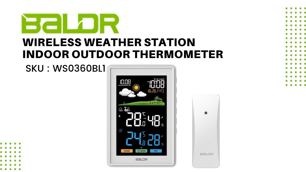 BALDR Indoor Outdoor Thermometer Wireless, Battery Powered Weather Station  Indoor Outdoor with Clock, Portable Outside Temperature Monitor for Home