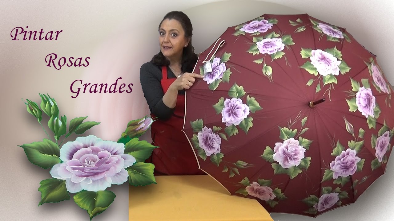 rosas grandes. para decorar un paraguas. Painting roses to decorate an umbrella. - YouTube