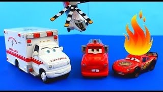 Disney Pixar Cars Rescue squad mater Saves Lightning McQueen on fire after Hellicopter accident 2