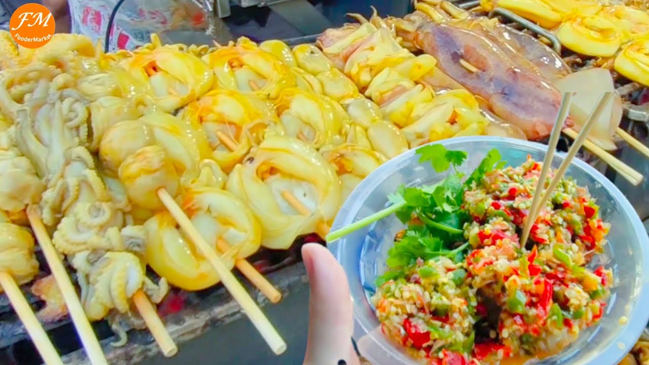 POPULAR Grilled Squid with spicy seafood sauce - Thai street food กาย&เก้า ปลาหมึกย่างเยาวราช