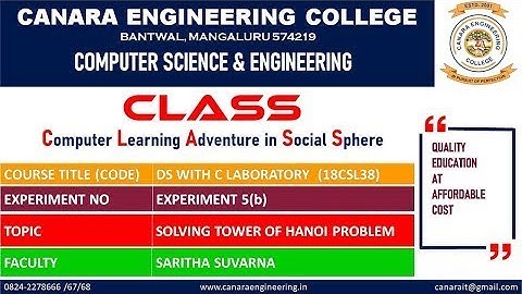 VTU DS LAB 18CSL38 DATA STRUCTURES LABORATORY SOLVING TOWER OF HANOI E5 L2