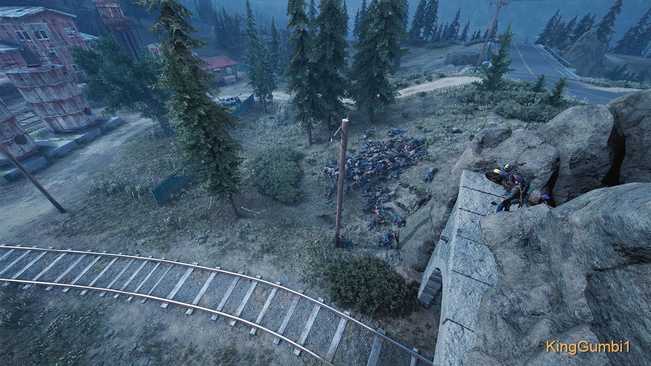 Saw Mill Horde from railway tunnel top DAYS GONE