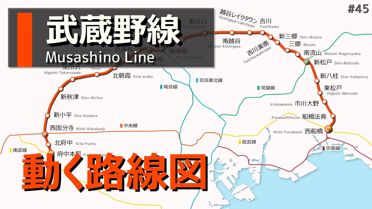 武蔵野線】動く路線図で開業からの歴史・変遷をビジュアル化
