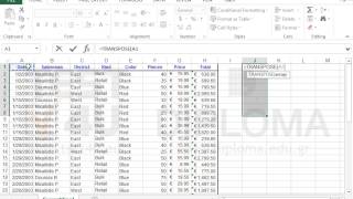Use the TRANSPOSE function to transpose a cell area (Excel 2013)