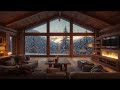 Cozy Ski Cabin by the Fireplace | Snow Falling Outside