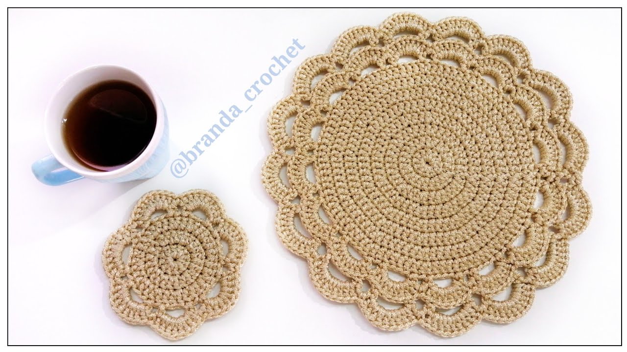 كروشيه قواعد للأطباق بخيط المكرميه السلسله - Crochet coasters tutorial