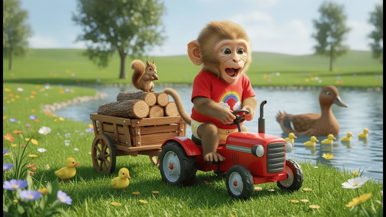 Zuki Monkey Harvest Life: Driving Tractor with Wood Logs 🪵
