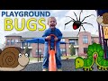Outdoor PLAYGROUND BUG HUNT for KIDS!  CATERPILLAR, spider web, FIRE ANTS, snail SHELLS and MORE!
