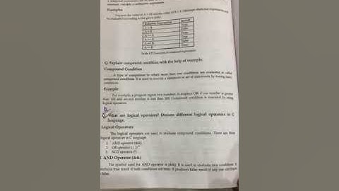 Computer : Chapter 9 :logical operator and operator precedence : 2nd year