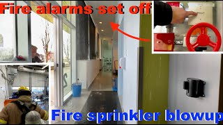 Fire sprinkler pipe bursts setting off fire alarm system and smoke control system at high school