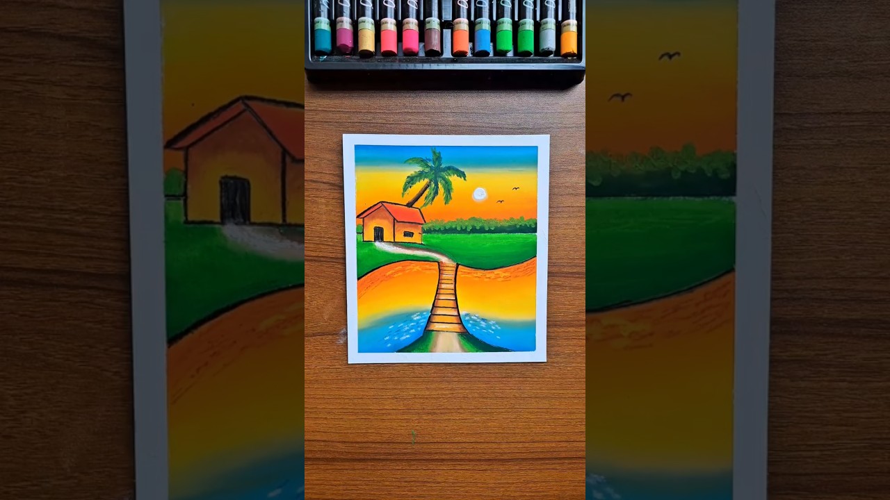 Easy Nature Scenery Drawing 🌅 🎨 Oil Pastel Landscape Art 