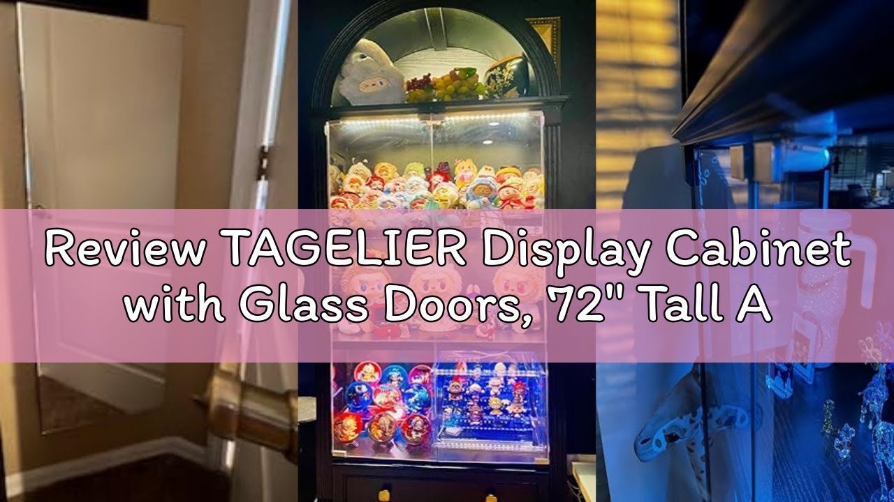 Review TAGELIER Display Cabinet with Glass Doors, 72" Tall Arched Curio Cabinet with Human Sensor Li