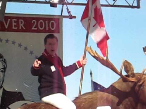 Stephen Colbert riding a moose Colbert Show in Van...