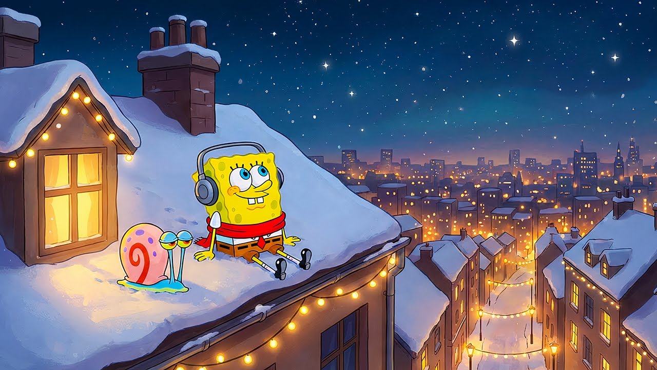 Snowy Rooftop Night with City Lights 🌌❄️ Chill Lofi Beats | Lofi Music for Study, Relax & Calm Late