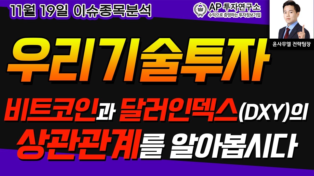 우리기술투자(041190)-비트코인과 달러인덱스(DXY)의 상관관계를 알아봅시다.
