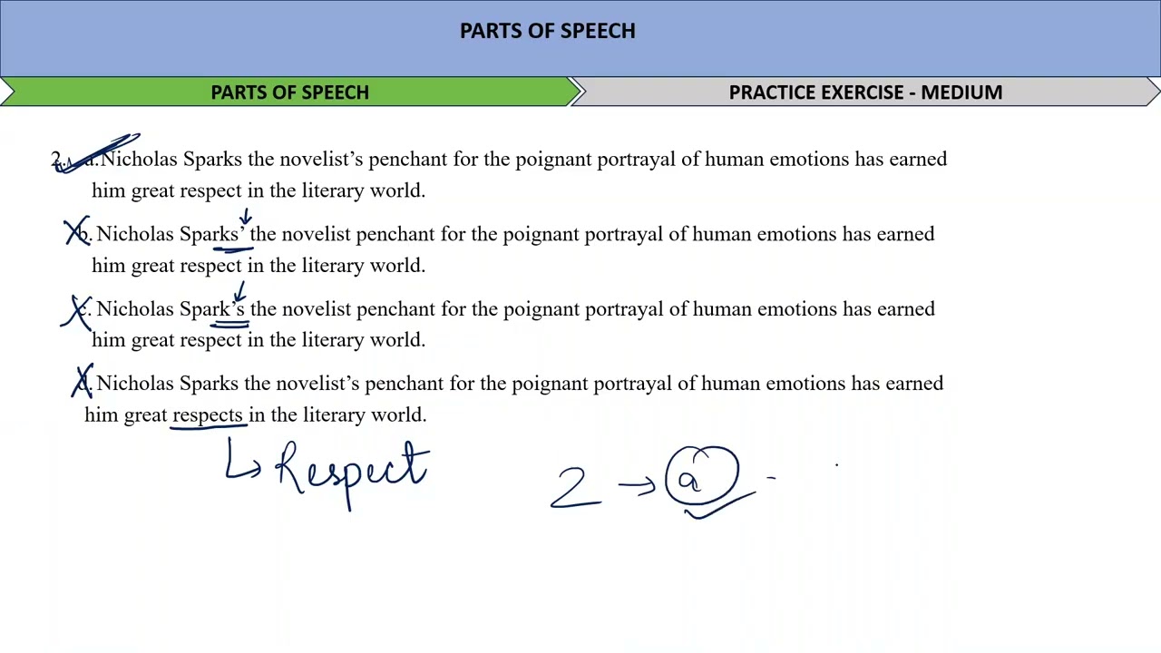PARTS OF SPEECH PRACTISE EXERCISE | MEDIUM LEVEL | RULES | QUESTIONS | ENGLISH GRAMMAR LEARN EASILY