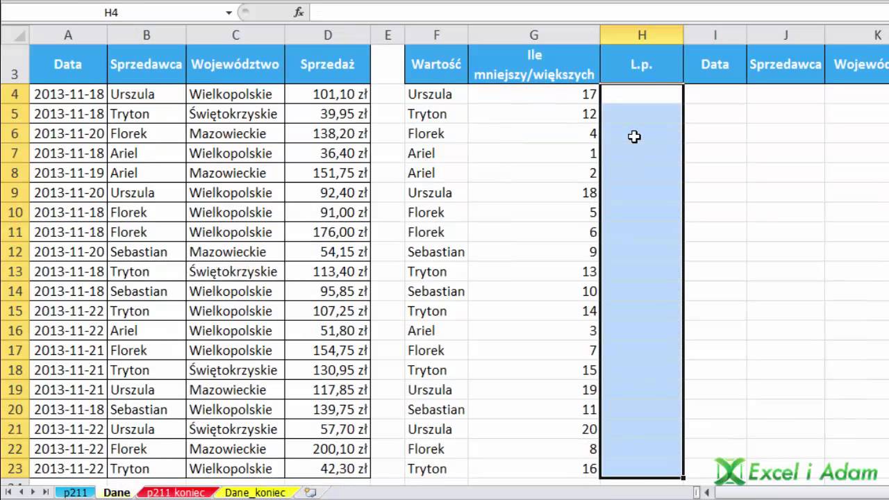 Excel Sortowanie za pomocą przycisków opcji po tekście i liczbach